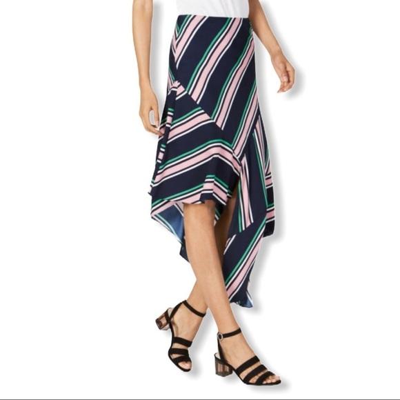 BAR III Midnight Stripe Asymmetrical Maxi Skirt - Picture 1 of 3